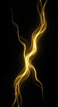 Radiant gold streaks and shimmering dust particles weave through the deep black void of outer space, forming an abstract cosmic masterpiece, stellar, glowing, ethereal