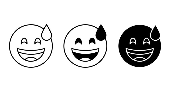 Sweating Laughing Emoji Icons, Nervous Smile Face Vector Set, Embarrassed Expression Symbols