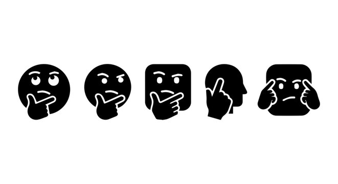 Thinking Face Icons, Pondering Emoji Set, Question Mark Expressions, Contemplation Symbols, Vector Graphics