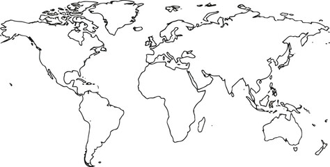 Fototapeta premium Minimal Outline World Map Vector Continuous Line Modern Cartography
