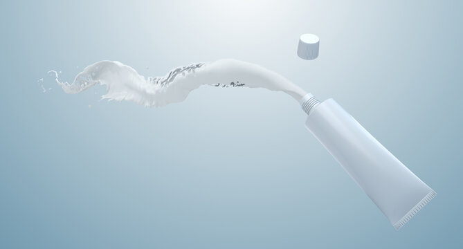 Squeeze tube with white cream on bright background, Clipping path, 3D rendering