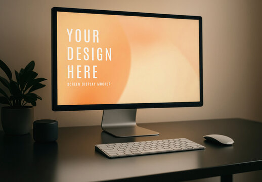 Modern Desktop Screen Mockup With Keyboard And Mouse PSD