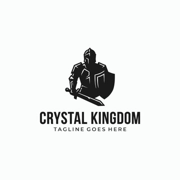 Strong armored knight silhouette with a sword for gaming and heritage branding.