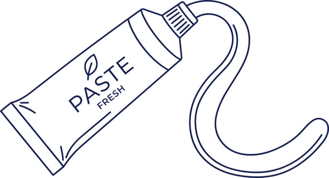 Toothpaste tube line art illustration squeezing out fresh cream product for dental care and oral hygiene branding mockup