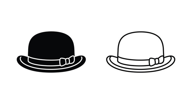 Two bowler hats black fill and line art silhouette