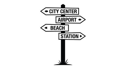 Directional signpost with destination labels black silhouette © MDSAJIB