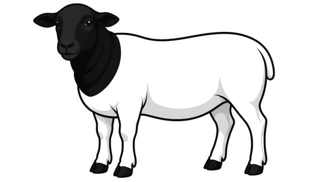 Cute Dorper Sheep Vector Illustration, Realistic Style