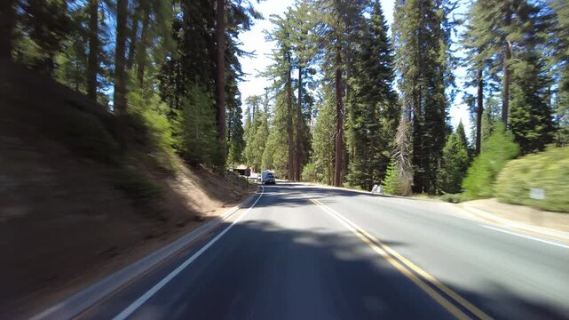 Kings Canyon Scenic Byway West Section 26 Eastbound MultiCam Rear View Visitor Center Driving Plate California USA
