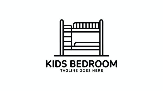 Kids bedroom furniture logo design featuring a simple bunk bed line art icon for nursery and interior design branding.