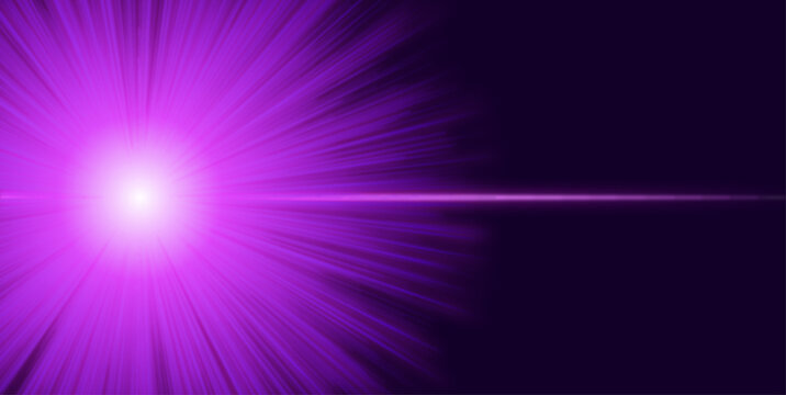 Abstract Purple Light Burst Background with Glowing Lens Flare and Radiant Energy Rays