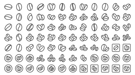 Fototapeta premium Set of various coffee bean outline icons for design projects.