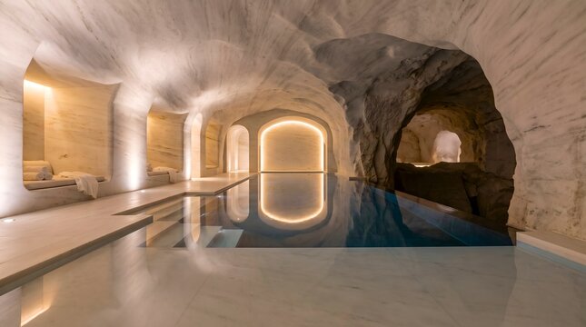 Luxury Spa Carved into a Natural Cavern with Marble Architecture