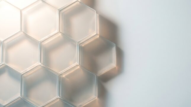 Abstract backlit clear glass hexagon petri dishes background with soft shadow and copy space