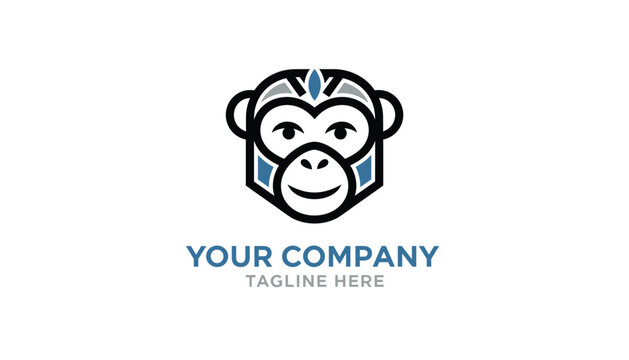Creative monkey head logo design with geometric lines and blue accents represents a modern and playful brand identity for a company.