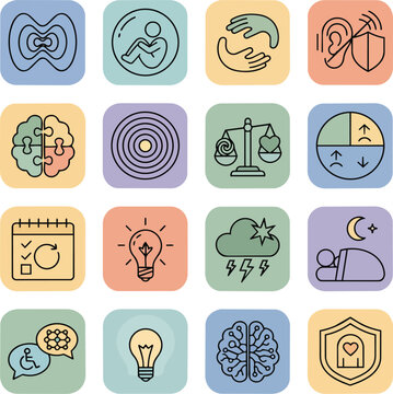 Neurodiversity Sensory Experience Icon Set Flat Vector Modern Inclusive Design