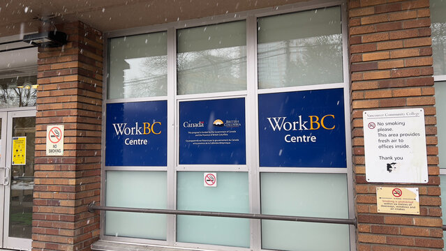 View of WorkBc centre building in downtown Vancouver