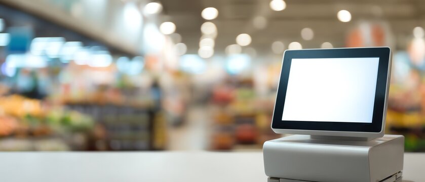 Modern cash register in a grocery store.
