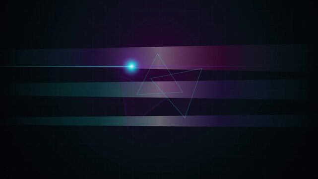 Abstract digital background featuring horizontal teal and purple light streaks, wireframe geometric triangles, a bright glowing lens flare, and subtle grid pattern on a dark backdrop.