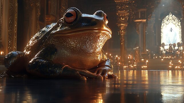 Golden Frog in Royal Hallway with Throne Background