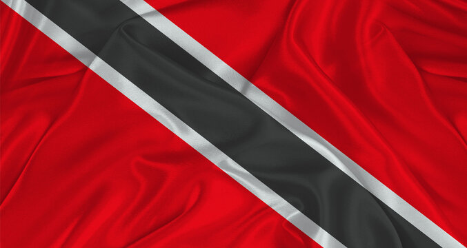 Trinidadian flag with fabric texture. Realistic flag of Trinidad and Tobago waving, National flag