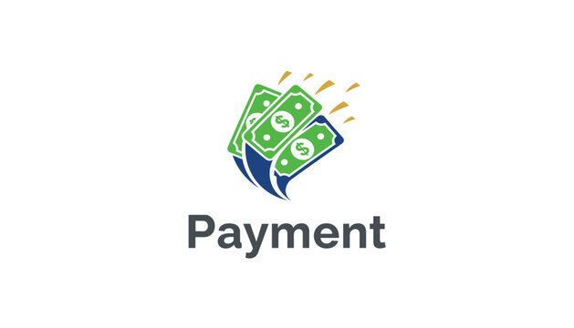 Professional payment logo featuring green dollar bills and blue dynamic swoosh elements symbolizing fast financial transactions.
