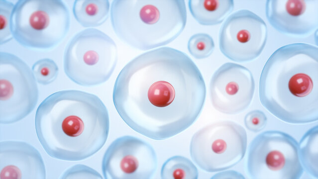Embryonic stem cell microscope background, Biotechnology and cosmetic concept, 3D rendering