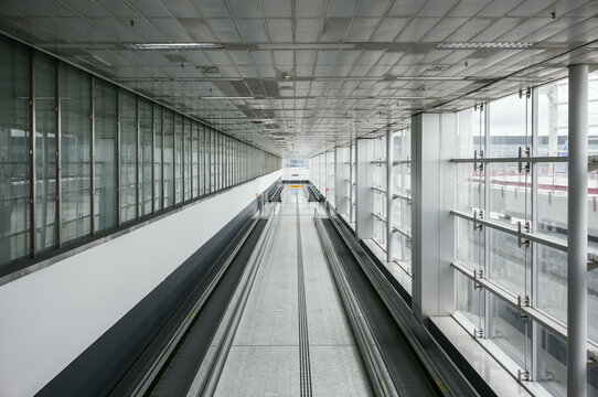 Modern walkway in a glass pedestrian passage, Sao Paulo, Brazil