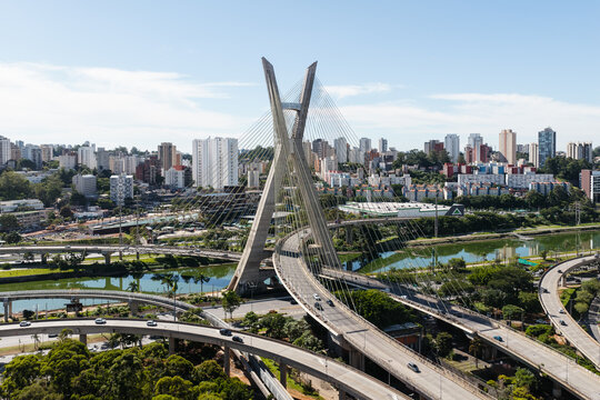Octavio Frias de Oliveira bridge over the Pinheiros River, Sao Paulo, Brazil