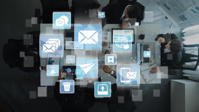 Email icons show digital communication, email service, and inbox management. Email supports online messaging, email notification, and secure exchange. Funnel