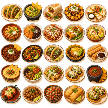 Mexican cuisine vector illustration collection