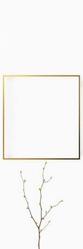 Modern Square Frame with Golden Sprigs on White Background, ||Golden frame, elegant style