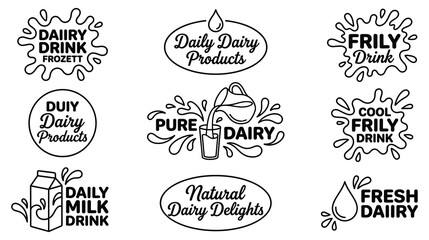Fototapeta premium Milk and dairy product logos vector set with splashes and elegant typography designs.