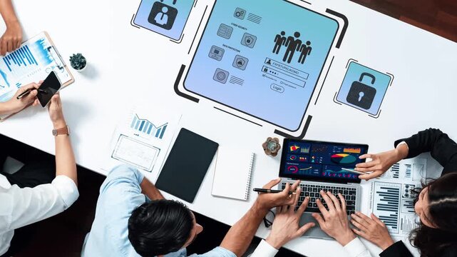 Team Collaboration on Digital Security Strategies with Visual Data Representations and Technology in a Modern Workspace Setting Gluon.