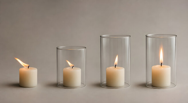 Flickering candle flame becomes steady inside clear shelter