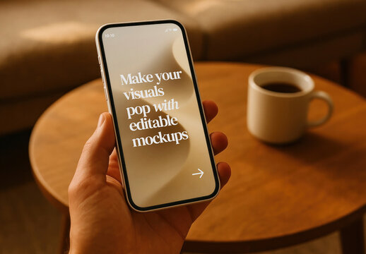 Smartphone Mockup With Coffee On Wooden Table PSD