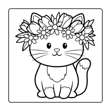 Cat with Spring Wreath Coloring Book