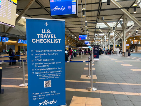 View of information sign US Travel Checklist at Vancouver International Airport(YVR)