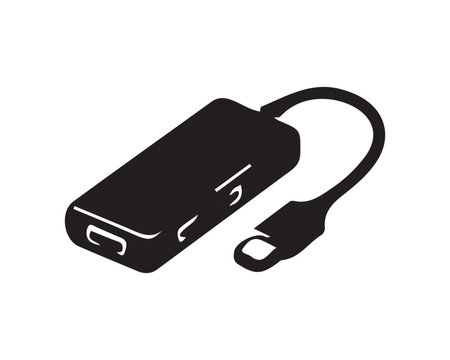 A sleek black USB adapter with a cable on a white background