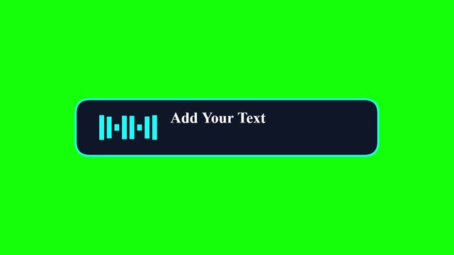 A horizontal dark rounded rectangle displaying audio waveform animations against a solid green background with editable text placeholders