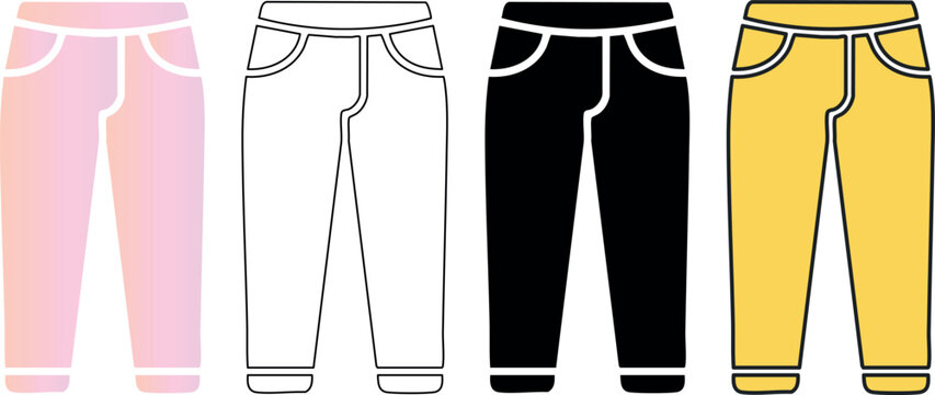 Colorful flat style pants design in pink, black, yellow, and outline variations