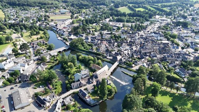 Malestroit medieval town Brittany France drone aerial high angle