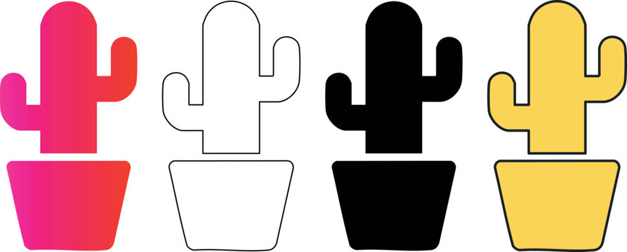 Colorful cactus icons: vibrant, minimalist plant designs