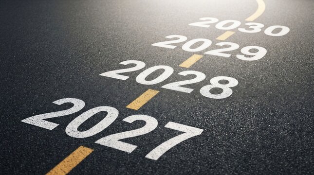 Future planning asphalt road with years numbers timeline concept