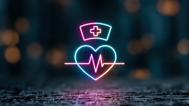 A medical-themed graphic depicting a nurse symbol integrated with a heart rate line and a medical cross in a harmonious design, ideal for healthcare visuals.