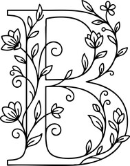 Letter b decorative floral typography illustration with typography alphabet botanical calligraphy © RINA