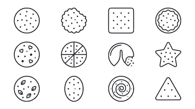 Assorted Cookie Icons, Vector Set: Round, Square, Star, Fortune Cookie, Triangle, Swirl