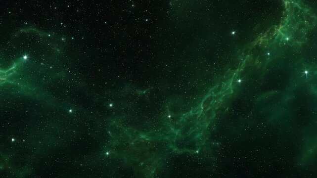 Green nebula with bright stars scattered in deep space