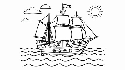 Sailing Ship Coloring Page Vector Illustration © Dhiyak Boneto
