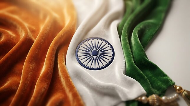 Indian flag representation with textured fabric in orange white and green.
