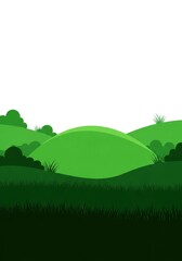 Fototapeta premium Minimalist Green Rolling Hills and Bushes Illustration on White Background for Nature and Environment Concepts